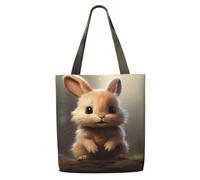 HUIopq Cute Bunny Print Reusable Canvas Shoulder Bag Large Tote Shopping Lightweight Travel Beach Picnic