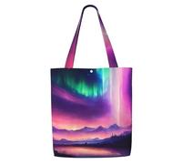 HUIopq Dark Northern Lights Print Reusable Canvas Shoulder Bag Large Tote Shopping Lightweight Travel Beach Picnic
