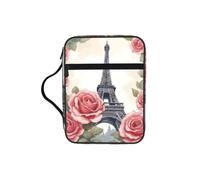 HUIopq Eiffel Tower Rose Flower Print Adults Bible Storage Bag Waterproof Cover for Church Worship Travel Daily Carry