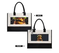 HUIopq Fast Food Print Tote Bag Eco-Friendly Large Capacity For Beach Travel Office Canvas Present Bags
