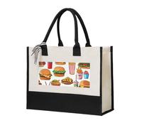 HUIopq Fast Food Print Tote Bag Eco-Friendly Large Capacity For Beach Travel Office Canvas Present Bags