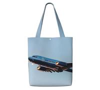 HUIopq Flying Airplane Print Reusable Canvas Shoulder Bag Large Tote Shopping Lightweight Travel Beach Picnic