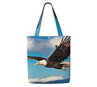 HUIopq Flying Eagle Print Reusable Canvas Shoulder Bag Large Tote Shopping Lightweight Travel Beach Picnic