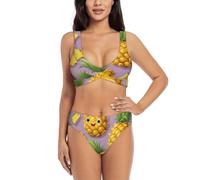 HUIopq Fresh Pineapple Print Women's Two-Piece Bikini Set Matching Quick-Dry Swimwear for Beach Pool Getaways Black