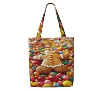 HUIopq Gingerbread Man Candy Print Reusable Canvas Shoulder Bag Large Tote Shopping Lightweight Travel Beach Picnic