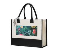 HUIopq Hojas Tropicales Y Flores Print Tote Bag Eco-Friendly Large Capacity For Beach Travel Office Canvas Present Bags