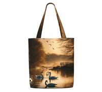 HUIopq Hunting Flying Wild Ducks Print Reusable Canvas Shoulder Bag Large Tote Shopping Lightweight Travel Beach Picnic