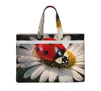 HUIopq Ladybug Flower Print Canvas Tote File Bag For Documents Books Office Work Travel Shopping Business Trips