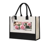 HUIopq Pink Rose Print Tote Bag Eco-Friendly Large Capacity For Beach Travel Office Canvas Present Bags