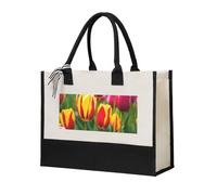 HUIopq Pink Tulips Print Tote Bag Eco-Friendly Large Capacity For Beach Travel Office Canvas Present Bags