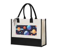 HUIopq Planet Pattern Print Tote Bag Eco-Friendly Large Capacity For Beach Travel Office Canvas Present Bags