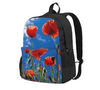 HUIopq Poppies On Blue Sky Print Large Capacity Unisex Backpack Travel Daypack For Commuting Work Outdoor Adventure