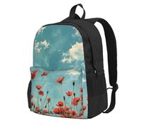 HUIopq Poppies On Blue Sky Print Large Capacity Unisex Backpack Travel Daypack For Commuting Work Outdoor Adventure