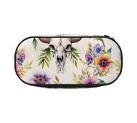 HUIopq Runner Bull Skull Print Large Capacity Pencil Bag Versatile Pen Case School Office Makeup Travel Accessory