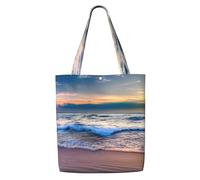 HUIopq Serene Seaside Sunset Print Reusable Canvas Shoulder Bag Large Tote Shopping Lightweight Travel Beach Picnic