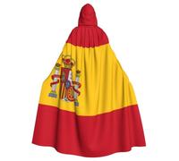 HUIopq Spanish Flag Print Hooded Cloak Carnival Halloween Cosplay | 185cm Adult Versatile Costume Comfort Christmas Wizard Party Cape Accessory