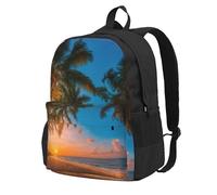 HUIopq Sunset Hawaiian Palm Tree Print Large Capacity Unisex Backpack Travel Daypack For Commuting Work Outdoor Adventure