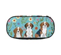 HUIopq Sweet Basset Hound Florals Print Large Capacity Pencil Bag Versatile Pen Case School Office Makeup Travel Accessory