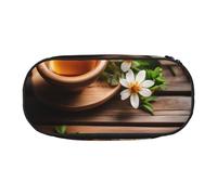 HUIopq Teal Flower On Wooden Plank Print Large Capacity Pencil Bag Versatile Pen Case School Office Makeup Travel Accessory