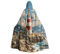 HUIopq The Seaside Lighthouse Print Hooded Cloak Soft Cape Cosplay Masquerade Carnival Themed Festival Outings Events