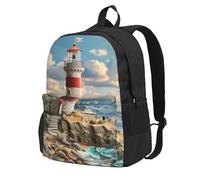 HUIopq The Seaside Lighthouse Print Large Capacity Unisex Backpack Travel Daypack For Commuting Work Outdoor Adventure