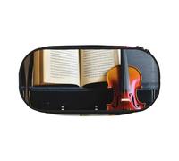 HUIopq Violin and Book Print Large Capacity Pencil Bag Versatile Pen Case School Office Makeup Travel Accessory
