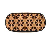 HUIopq Wicker Woven Grid Print Large Capacity Pencil Bag Versatile Pen Case School Office Makeup Travel Accessory