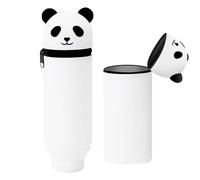Huipalon 2 in 1 Panda Pencil Case Soft Silicone Panda Shaped Pen Bag & Pen Holder Silicone Retractable Zipper Pen Pouch for Pencils Markers Cute Pencil Case for Girls Boys (1PCS Panda)