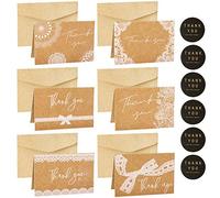 Huipalon 24 Pack Thank You Cards Multipack Wedding Thank You Cards with Envelopes Stickers Vintage Lace Design Greeting Cards Pack for Wedding Birthday Baby Shower Party (6 Design)
