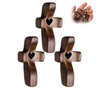 Huipalon 3 Pcs Wooden Cross Handheld Wooden Heart Cross Handcrafted Wood Cross My Heart for Anxiety Relieve Christian Gifts for Women Men