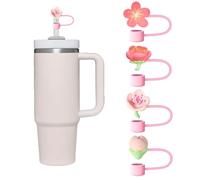 Huipalon 4PCS Pink Peach Blossom Straw Toppers, Cute Silicone Flowers 10mm Straw Covers Cap, Compatible with Stanley Cup 40/30 oz, Reusable Cup Accessories, Cute Gifts, Stanley Cup Accessories