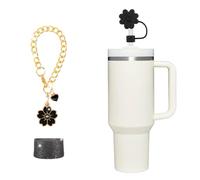 Huipalon Black Stanley Cup Accessories Set - Silicone Straw Cover Cap, Cup Boot, Flower Chain - Classic Simple 3 Piece Stanley Travel Cup Accessories Set Stanley Cup Charms for Women