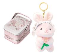 Huipalon Bunny Keyring in a Tin Box Cute Bunny Keychain Plush Keychain Bag Charm Purse Charm Cute Decoration for Women Girl