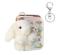 Huipalon Bunny Keyring, Plush Rabbit Keyring with Tin, Fluffy Bunny Keyrings, Keychain Gifts for Women Girls Birthday Holiday, Stress Relief Decorative Pendant Car Mirror Hanging Easter Gifts(White)