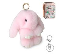 Huipalon Bunny Keyring, Plush Rabbit Keyring with Tin, Fluffy Bunny Keyrings, Keychain Gifts for Women Girls Birthday Holiday, Stress Relief Decorative Pendant Car Mirror Hanging (Pink)