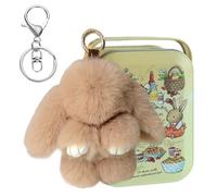 Huipalon Bunny Keyring, Plush Rabbit Keyring with Tin, Fluffy Bunny Keyrings, Keychain Gifts for Women Girls Birthday Holiday, Stress Relief Decorative Pendant Car Mirror Hanging (Khaki)