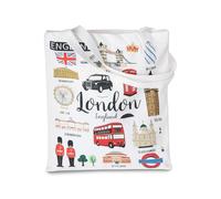Huipalon London Canvas Tote Bag London Souvenirs Gifts Tote Bag Reusable Practical London Canvas Bag for Shopping Work School Travel Bags British Gifts