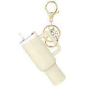 Huipalon Mini Cup Keychain for Stanley Cup Milky White Mini Cup Flowers Charm Cute Tumbler Keychain for Stanley Cup Accessories Bag Charm