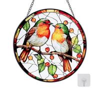 Huipalon Stained Glass Robin Sun Catchers for Windows Vibrant Colour Glass Sun Catcher with Iron Chain for Window Decorations Home Decor Garden Ornaments Robin Gifts