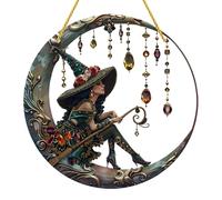 Huipalon Sun Catchers for Windows, Vintage Acrylic Sheet Suncatcher, Moon & Witch Ornaments, Gothic Stained Glass Window Decorations, Witch Gifts, Acrylic UV Printing Sun Catcher(20 * 20cm)