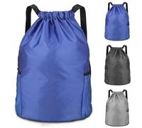 huipinghu Large Capacity Drawstring Backpack | Gym Sack with Outside Zipper & 2 Side Pockets | Unisex Sport Bag for PE Class, Gym & Travel - Water-Resistant, Durable (Royal blue)
