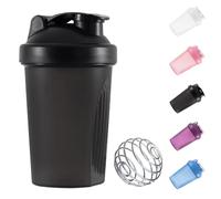 huipinghu Protein Shaker Bottle 400ml with Stainless Steel Mixing Ball, Leakproof Flip On Lid, BPA- and DEHP- free, Odourless, Dishwasher Safe, Temperature Safe (Black)