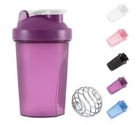 huipinghu Protein Shaker Bottle 400ml with Stainless Steel Mixing Ball, Leakproof Flip On Lid, BPA- and DEHP- free, Odourless, Dishwasher Safe, Temperature Safe (Purple)