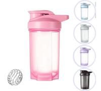 HUIQIHANG Protein Shaker Bottle 500ml with Stainless Steel Mixing Ball, BPA- and DEHP- free, Leakproof Flip On Lid, Temperature Safe, Dishwasher Safe Perfect for Mixing Powdered Shakes - (Pink)