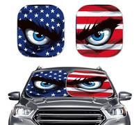 HUISEFOR Funny Eyes Car Windshield Sun Shade 2-Piece Easy-to-Install Foldable Sunshade for Small Car,Mini SUV,Sedan American Flag Print Summer Essential Gift for 4th of July