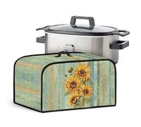 HUISEFOR Sunflower Slow Cooker Cover Compatible with Crock Pot 6-8 Quart Slow Cooker, Green Wood Grain Appliance Cover with Mesh Pocket for Accessory
