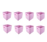Huisen furniture 8pcs Foldable Canvas Storage Box Pink Fabric Unit Storage Cube Basket Bin for Kids Toy Nursery Clothes Wardrobe (Pink ×8)