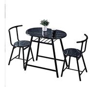 Huisen Furniture Black Dining Table and Chairs Set of 2 Small Apartment Compact 3 Piece Dinette Kitchen Breakfast Bar Set Marble-like Pattern Wood Finish Metal Frame Space Saver
