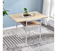 Huisen Furniture Foldable Drop Leaf Dining Kitchen Table Extendable for Small Space Apartment Dinette Folding Computer Desk Workstation Wood Tabletop with Metal Frame