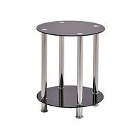 Huisen Furniture Modern Living Room Coffee Table Round with Storage Sofa Side Small Beside End Table Tea Table Black Tempered Glass 2 Tiers for